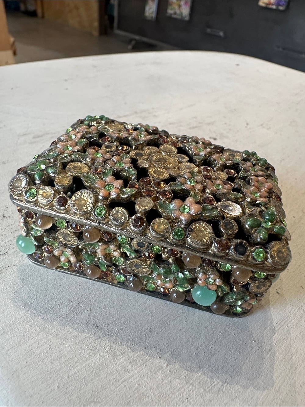 Vintage brass jeweled trinket box